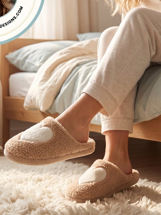 Luna Mellow Shoes - 🤍✨ Luna Mellow Beige & White Heart Slippers – Cozy Memory Foam House Shoes